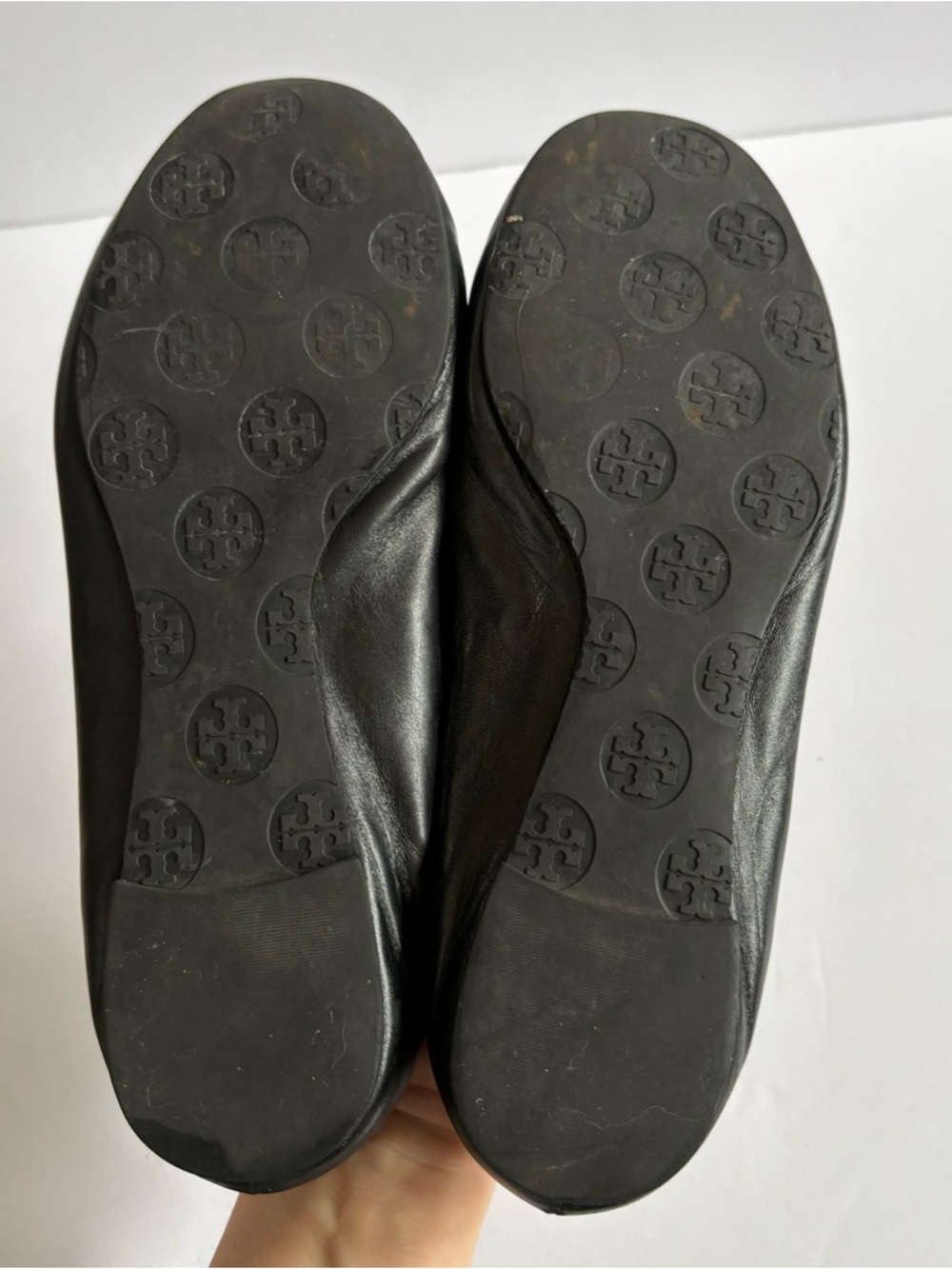 Tory Burch Black Leather Reva Ballet Flat Women’s 7 Gold Medallion Career Office - Picture 6 of 7